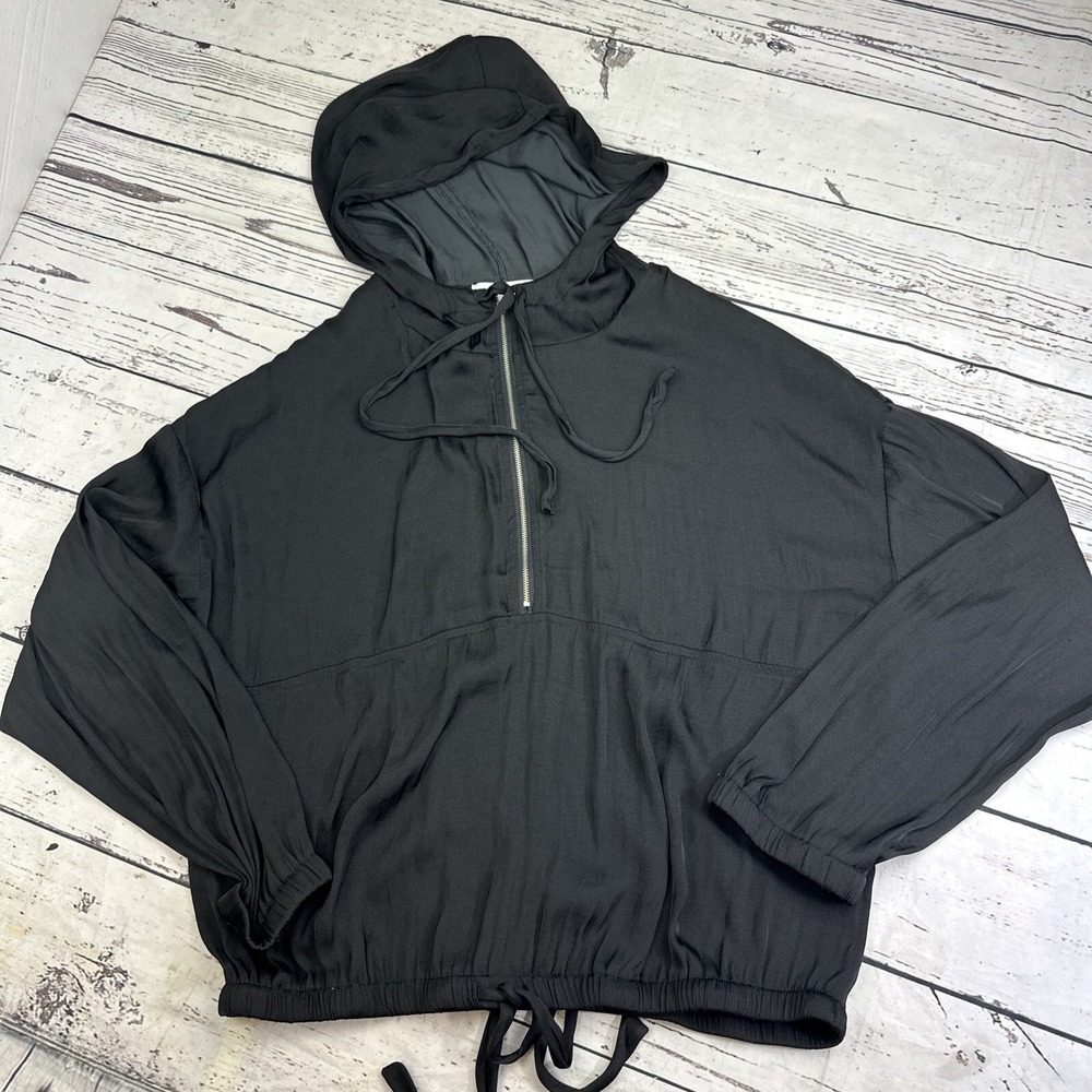 Mod On Trend Womens Black 1/4 Zip Pullover Hoodie Medium Boho Activewear